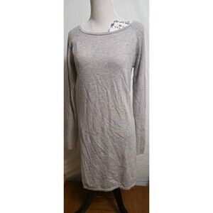 Athleta Solitude Sweater Dress Gray 100% Wool Relaxed Ribbed Sleeve Small Tall